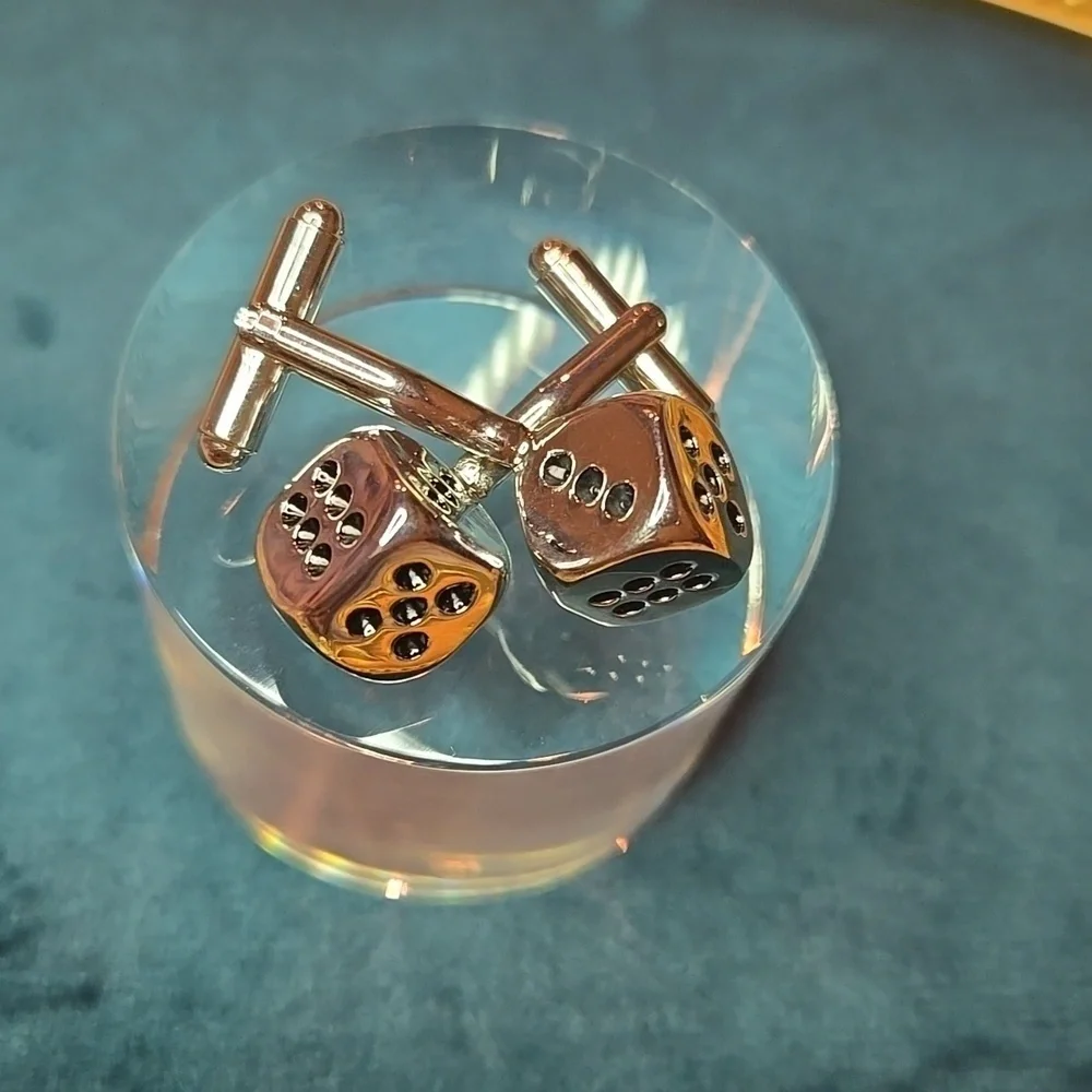 Silver and Black Modern Dice Stainless Steel Cuff Links Brand New